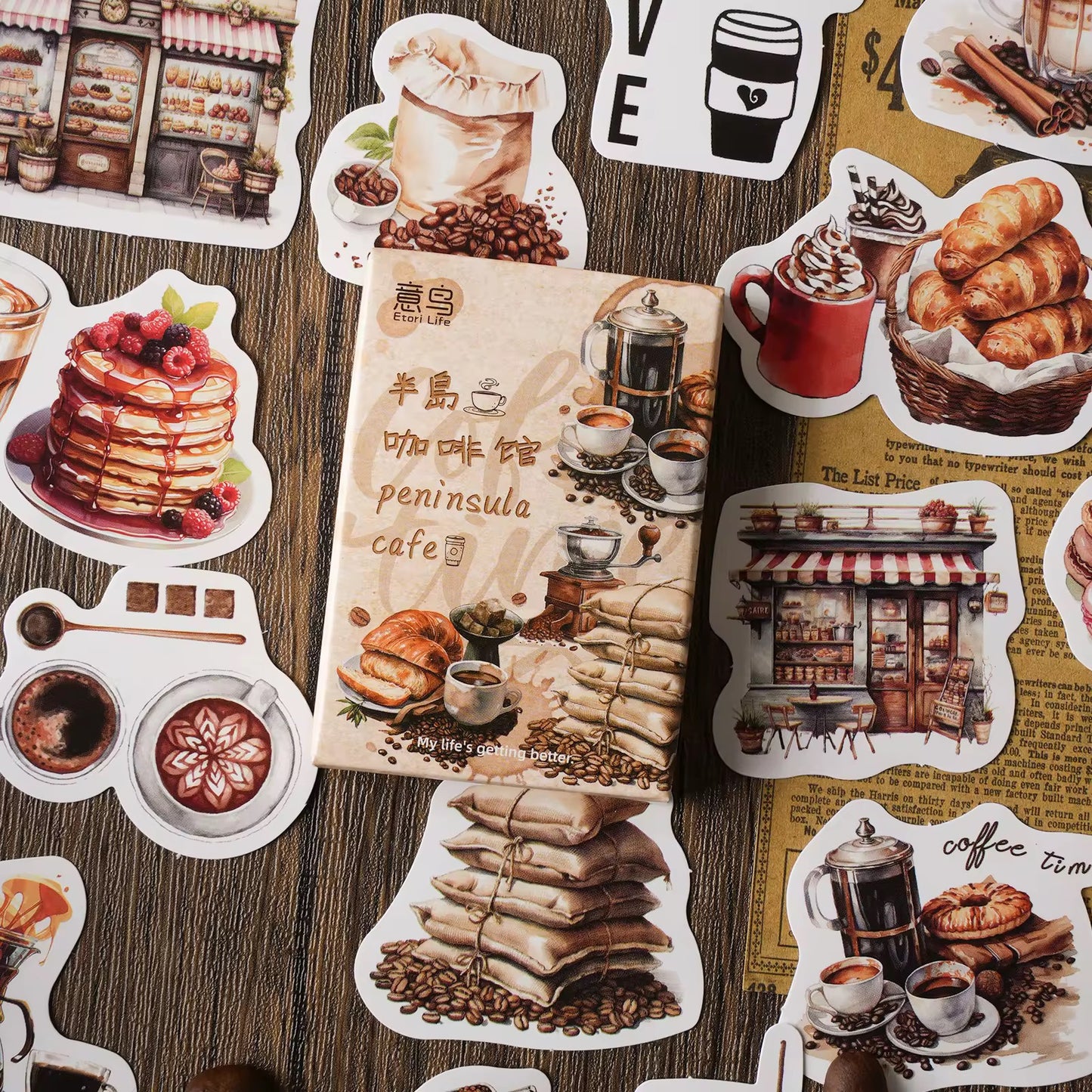 Peninsula Cafe Coffee Theme Waterproof UV Resistant sticker ( 1 pack - 30 piece )