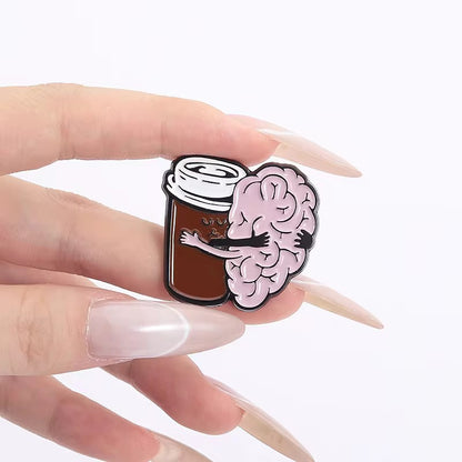 PK 109 Coffee Brain Enamel Pin Badge ( 1 pc ) Imported Premium Quality
