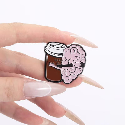 PK 109 Coffee Brain Enamel Pin Badge ( 1 pc ) Imported Premium Quality