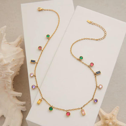 SJ 985 Colourful Zircon Dainty Necklace - 18k Gold PVD plated stainless steel - Anti tarnish