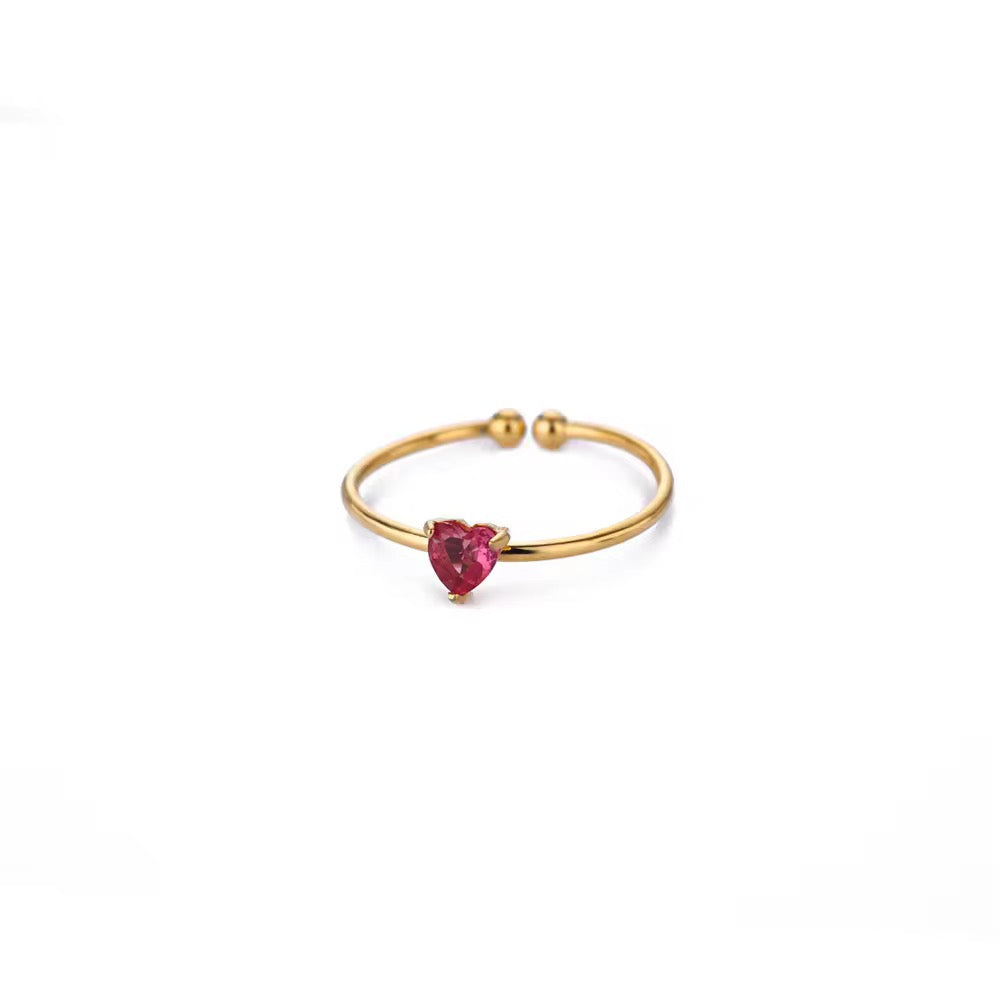 SJ 481 Zircon heart ring adjustable - 18k Gold PVD plated stainless steel - Anti tarnish