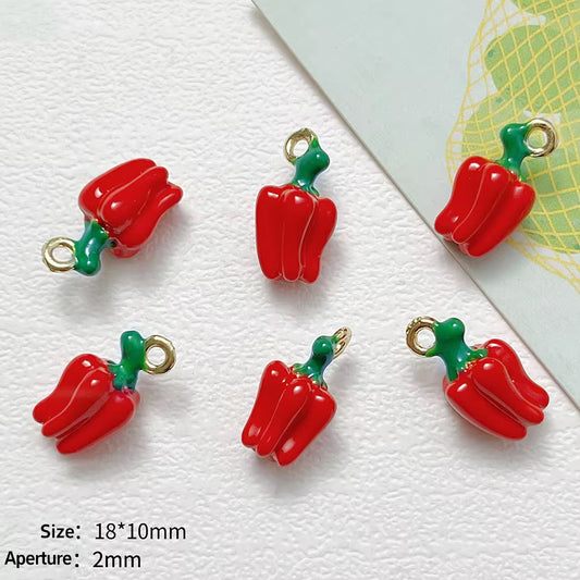 SS 3141 Red Capsicum Fruit enamel 14k gold plated charm ( 1 pc ) Anti tarnish