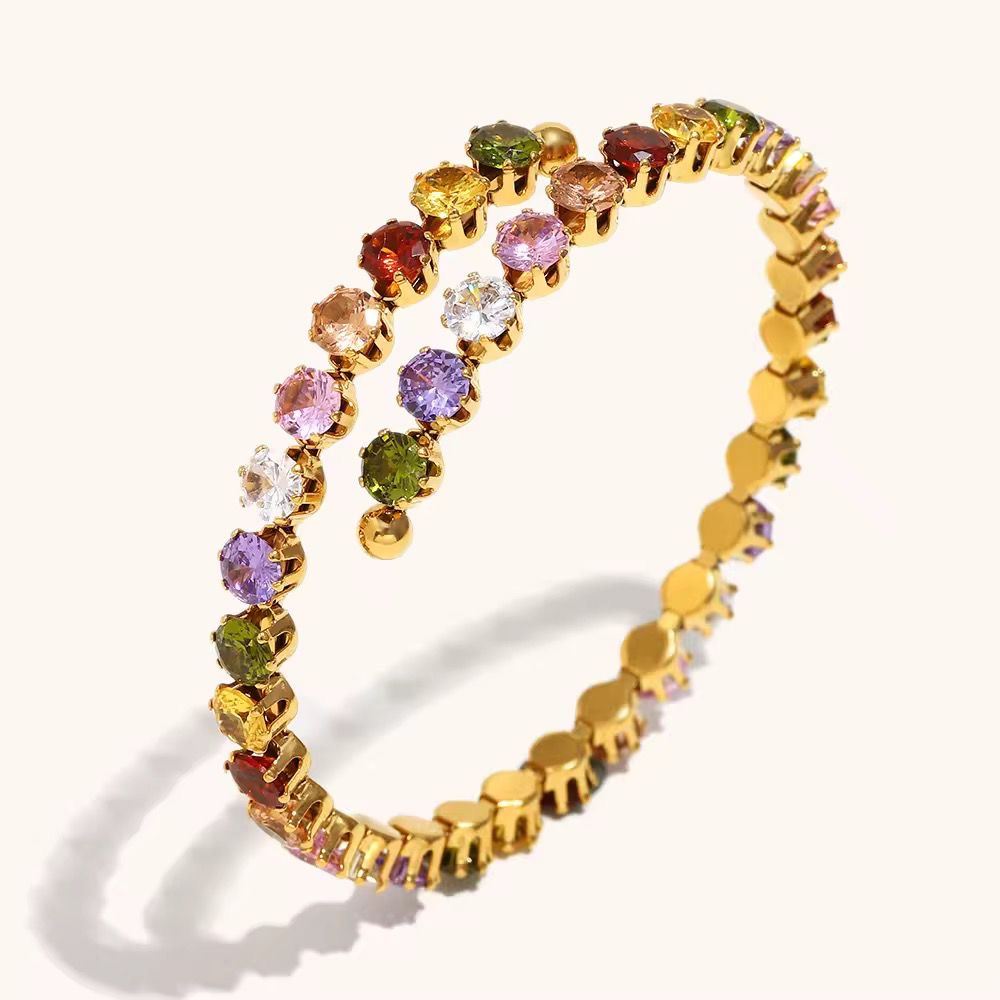 SJ 1118 Zircon cuff Bangle Bracelet - 18k Gold PVD plated stainless steel - Anti tarnish