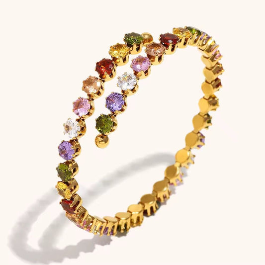 SJ 1118 Zircon cuff Bangle Bracelet - 18k Gold PVD plated stainless steel - Anti tarnish