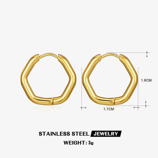 ESJ25B Hexagon Hoops 18K gold pvd plated