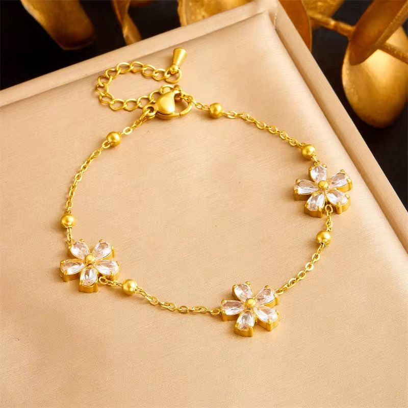 SJ 810 Floral Zircon Bead Bracelet - 18k Gold PVD plated stainless steel - Anti tarnish