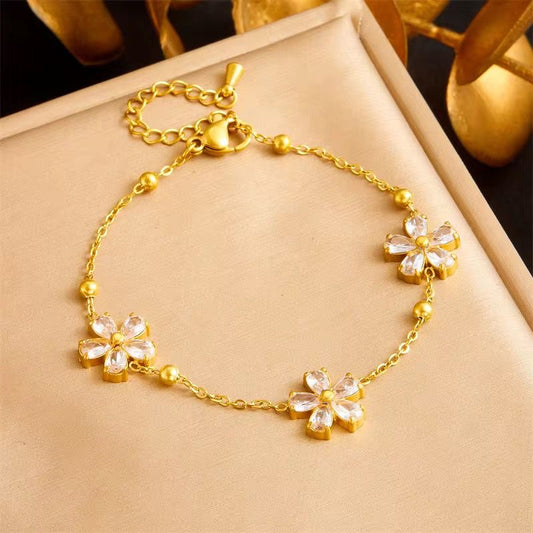 SJ 810 Floral Zircon Bead Bracelet - 18k Gold PVD plated stainless steel - Anti tarnish