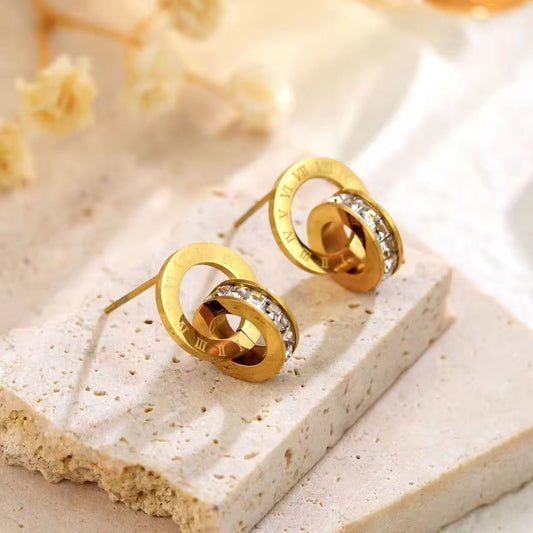 SJ 516 Roman zircon stud earring - 18k Gold PVD plated stainless steel - Anti tarnish