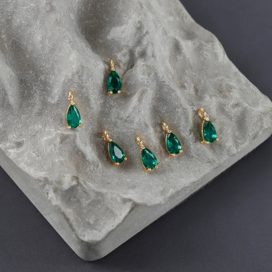 BBB 144 (C) Green zircon crystal teardrop charm gold plated- anti tarnish (1PC)