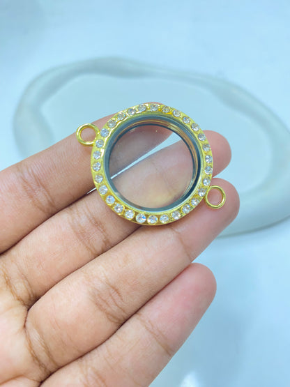 GPC 05 (M)  Zircon gold Floating Glass Locket gold plated alloy ( 1 pc ) - anti tarnish