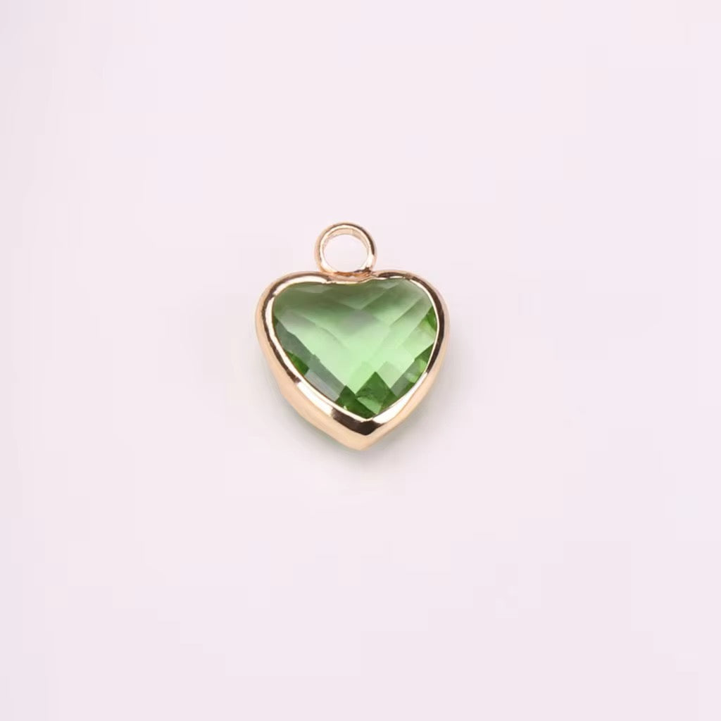 SS 2682 Olive Green Heart 14k gold plated Zircon crystal charm ( 1 pc ) Anti tarnish ( 6 mm )