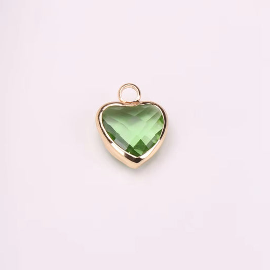 SS 2682 Olive Green Heart 14k gold plated Zircon crystal charm ( 1 pc ) Anti tarnish ( 6 mm )