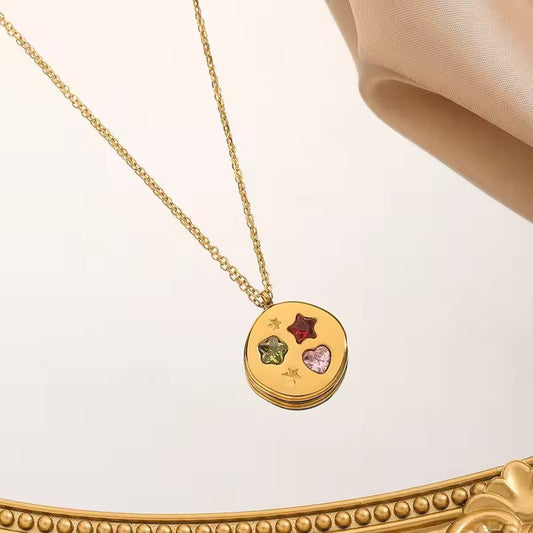 SJ 716 Star & Heart Zircon Modern Necklace - 18k Gold PVD plated stainless steel - Anti tarnish