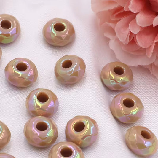 BBB 237 (c) Light Brown Big Faceted Rondelle Luminous Shiny Bead ( 1 pc ) UV Plated Acrylic ( 14 mm )
