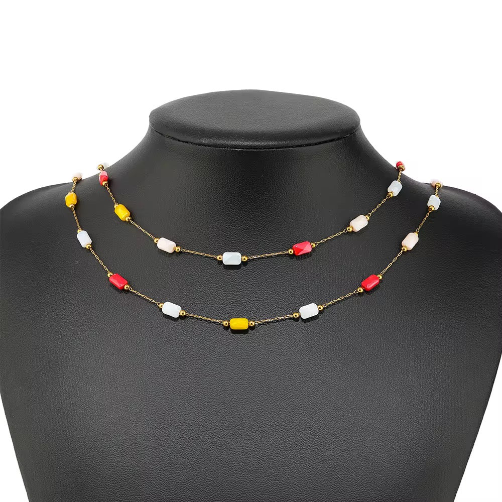 DIYS196 Multi colour Pearly Grid Square Bead Chain ( 1 feet ) 18k Gold PVD