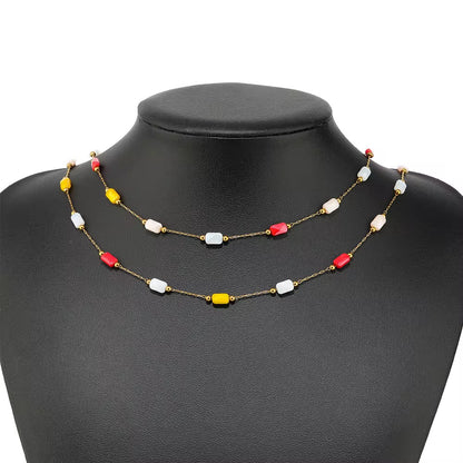 DIYS196 Multi colour Pearly Grid Square Bead Chain ( 1 feet ) 18k Gold PVD