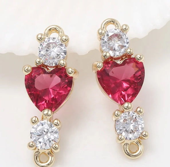 CZ517 14k red heart zircon gold plated connector (1 pc ) Anti tarnish