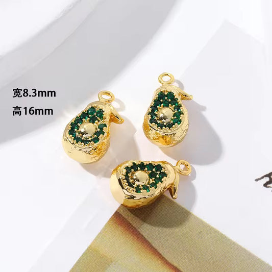SS 2688 Avocado zircon 14k gold plated charm ( 1 pc ) - anti tarnish