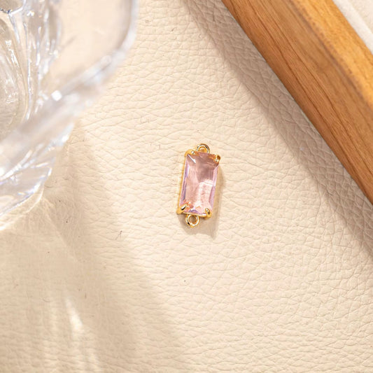 BBB 279 (c) Light Pink Rectangle Connector 14k gold plated Zircon crystal charm ( 1 pc ) Anti tarnish ( 21:8.5 mm )