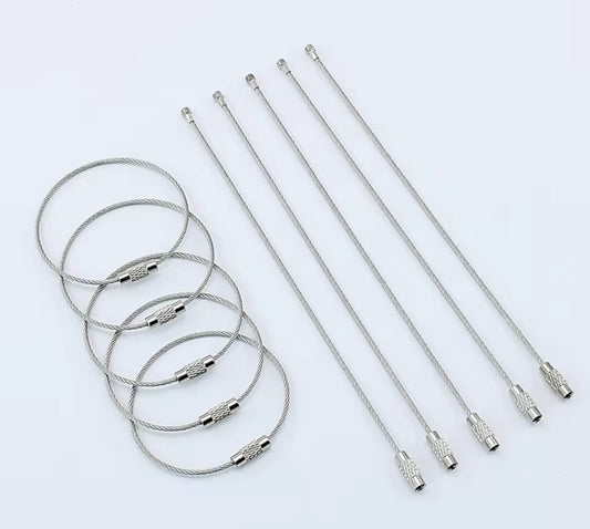 BBB 185 (n) Silver Loop Cable Key Ring Wire Keychain ( 1 pc ) Screw lock Key Ring ( 1.5 * 150 mm ) Stainless steel
