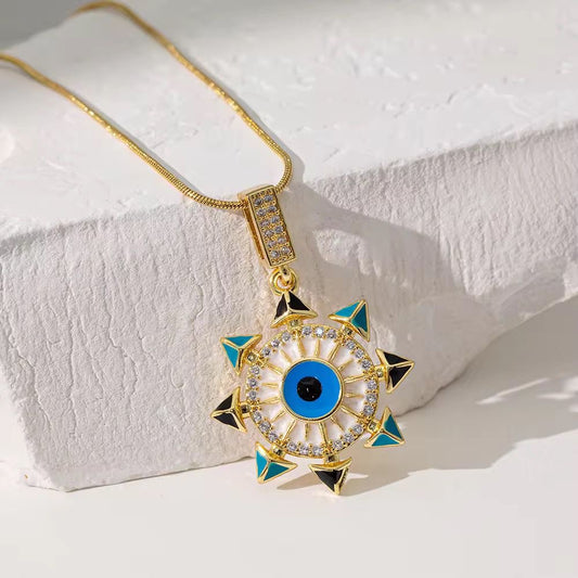 SJ 637 Evil eye Zircon pendant Necklace - 18k Gold PVD plated stainless steel - Anti tarnish