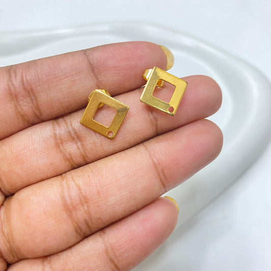 SS 1192 Square stud 18k gold PVD 316 stainless steel ( 2 pc ) anti tarnish