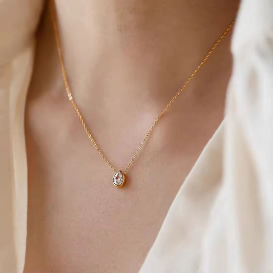 NSJ33D Danity Clear Zircon stone Necklace - 18k Gold PVD plated