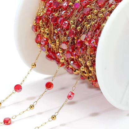 CN 339 Rose Red round crystal  Handmade gold 316 Stainless steel chain ( 1 feet ) Anti tarnish