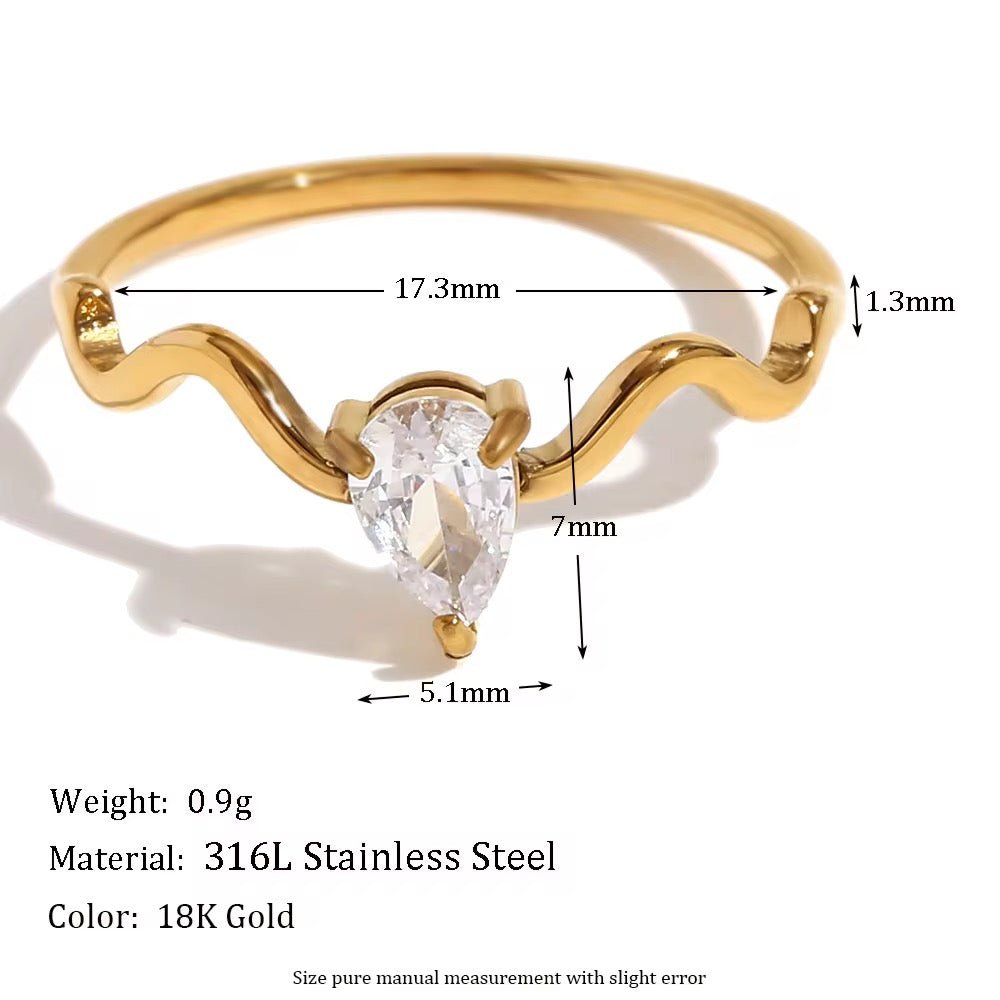 SJ 425 Dainty Teardrop Zircon Minimalistic Ring - Premium 18k Gold PVD plated stainless steel - Anti tarnish - Wholesale