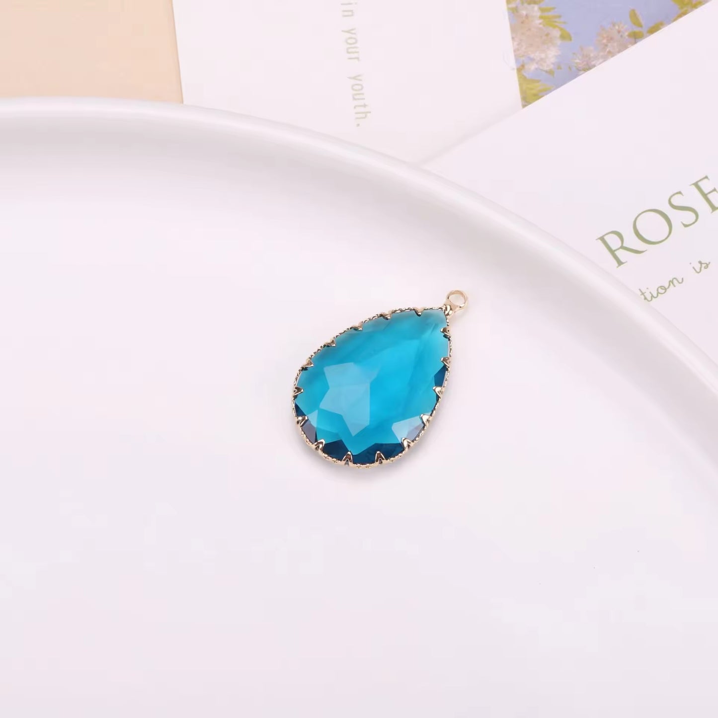 GPC11 I (4) Light blue Teardrop Charm 14k gold plated Zircon crystal  ( 1 pc ) Anti tarnish ( 20*30 mm )