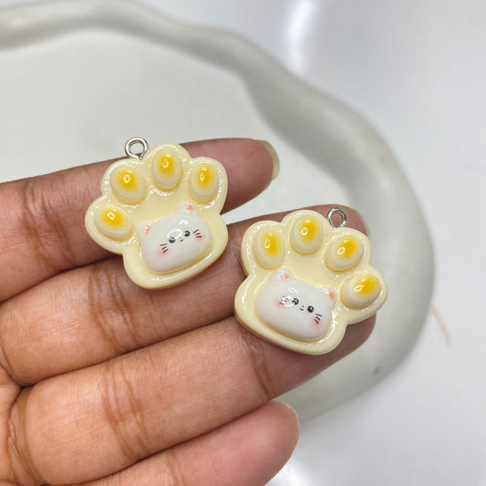 RC 2216 Yellow Cat paw Resin charm with hook ( 1 pc )