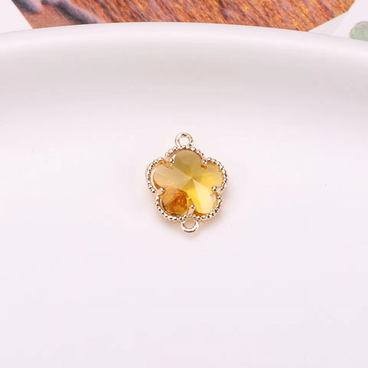 BBB 207 (j) Yellow Plum Blossom 14k gold plated Zircon Crystal Connector ( 1 pc ) Anti tarnish ( 11:7 mm )