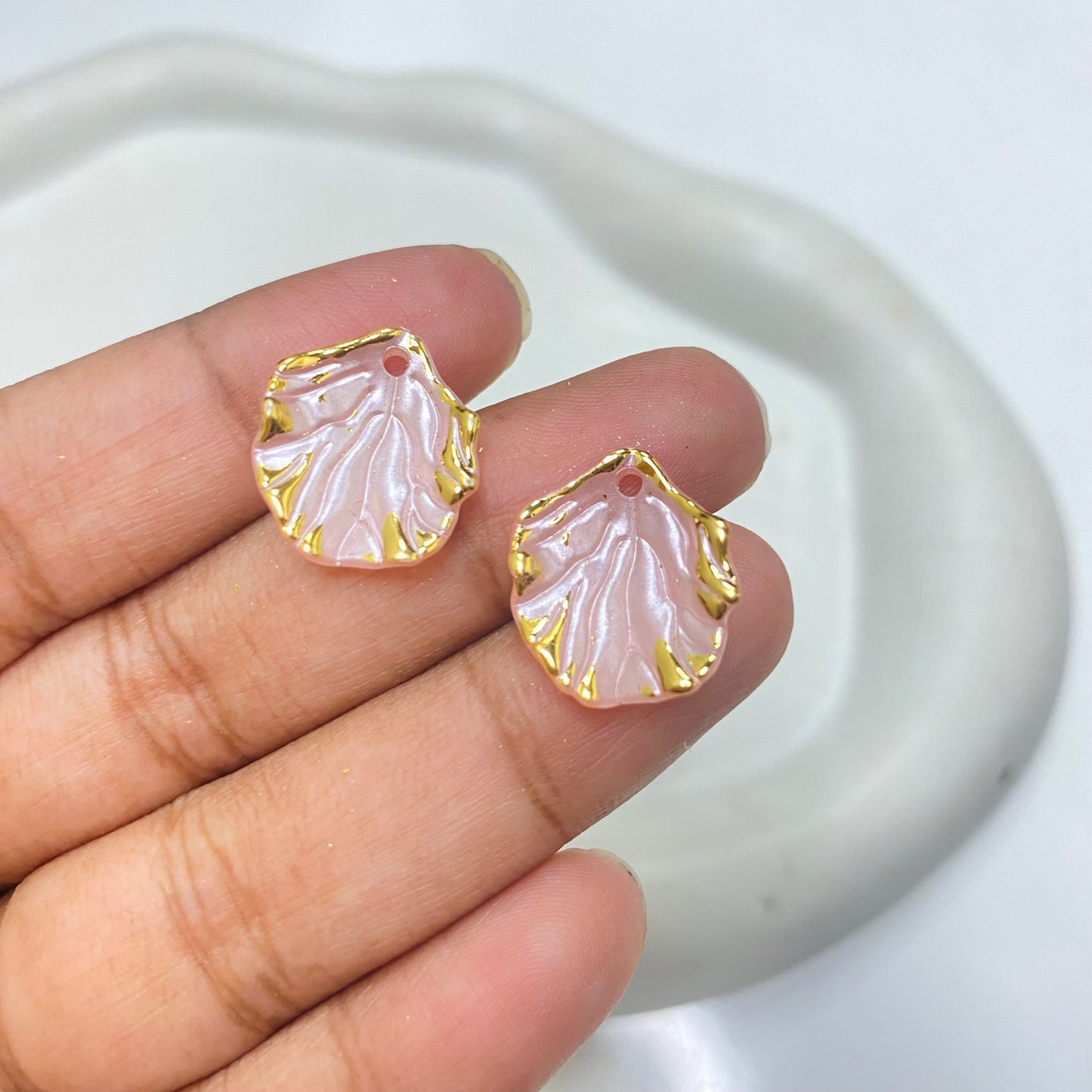 AB49 pearl with gold liner shiny luminous Acrylic bead ( 1 pc )
