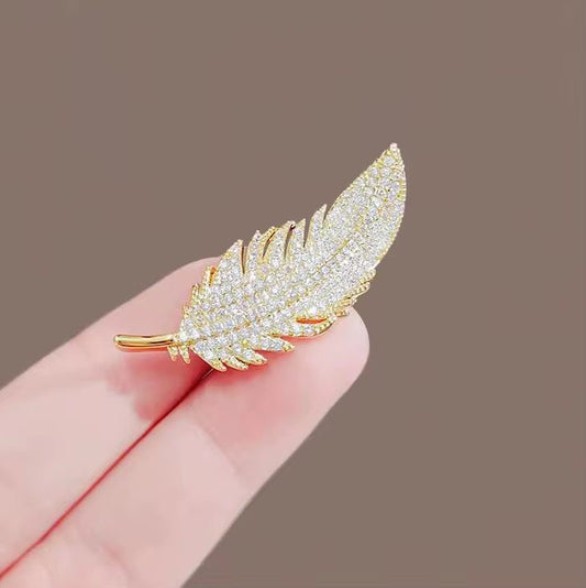 BR 89 Diamond feather Zircon Brooch ( 1 PC ) Anti Resistant