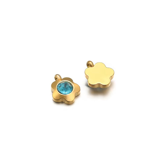 SS 2816 Light Blue Zircon Flower charm 18k Gold plated stainless steel ( 1 piece ) Anti tarnish ( 7 mm )