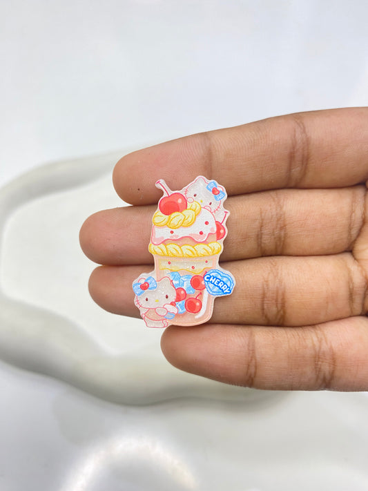 BBB 088 (b) Pink kitty With Cherry Milkshake flat acrylic charm ( 1 pc )
