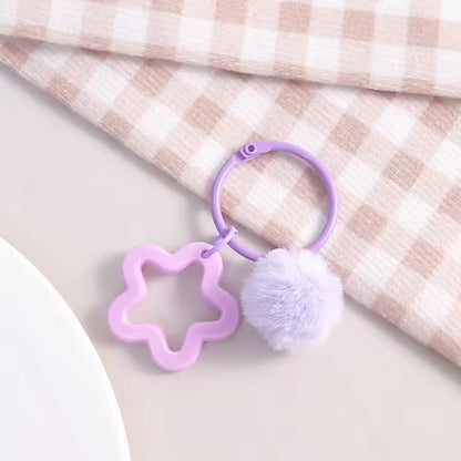 KC36  Star Keychain with Fur Ball - Keyring Clasp( 1 pc ) ( 3:3:2 cm )