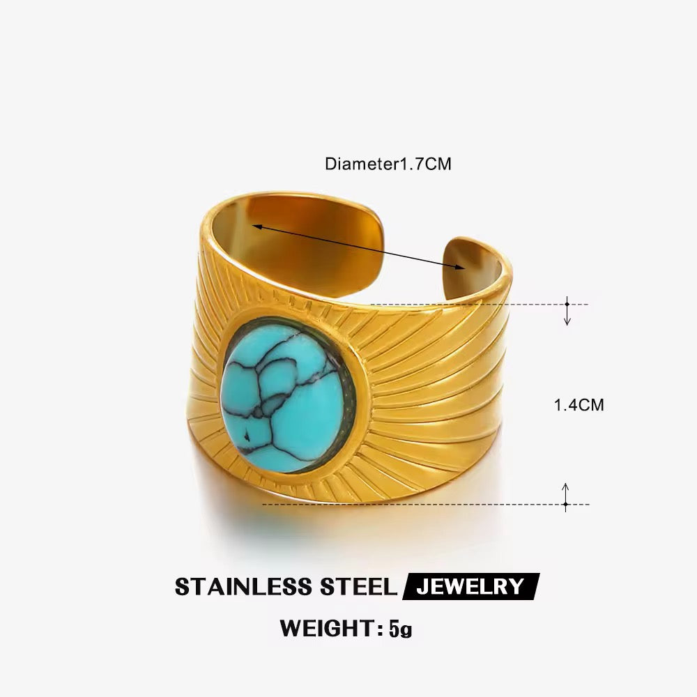 SJ 443 Retro Gemstone Ring Adjustable - 18k Gold PVD plated stainless steel - Anti tarnish - Wholesale
