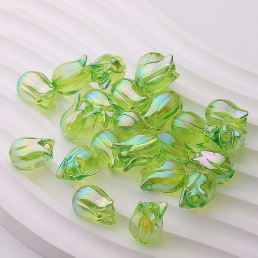 BBB 074 (h) Green Tulip transparent luminous Acrylic bead ( 1 pc )