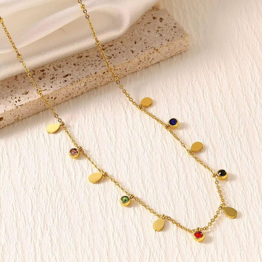 SJ 994 Drop Minimalist Dainty Colourful Zircon charm Necklace - 18k Gold PVD plated stainless steel - Anti tarnish