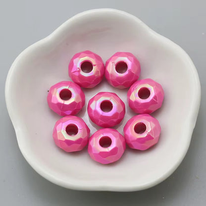 BBB 237 (h) Bright Pink Big Faceted Rondelle Luminous Shiny Bead ( 1 pc ) UV Plated Acrylic ( 14 mm )
