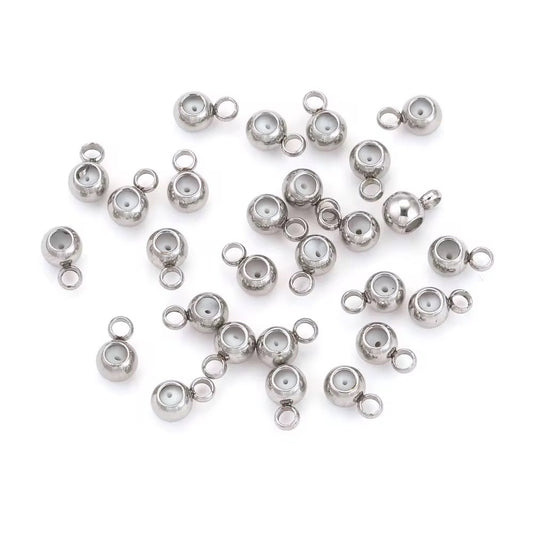 SS 2960 Silver Plated Positioning Spacer bead with silicone stopper and loop ( 1 pc ) Anti tarnish ( 3 mm )
