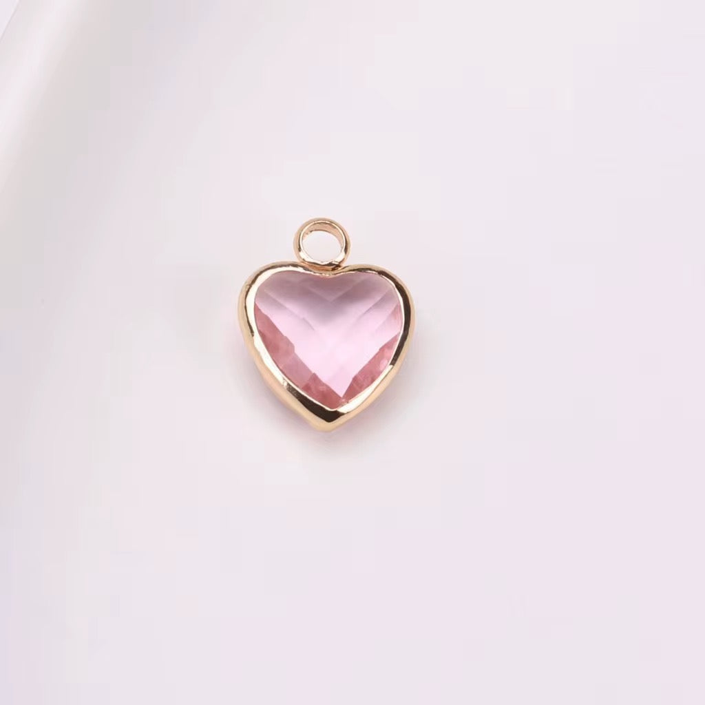 BBB 95 (L) Light Pink Orange Heart 14k gold plated Zircon crystal charm ( 1 pc ) Anti tarnish ( 8 mm )
