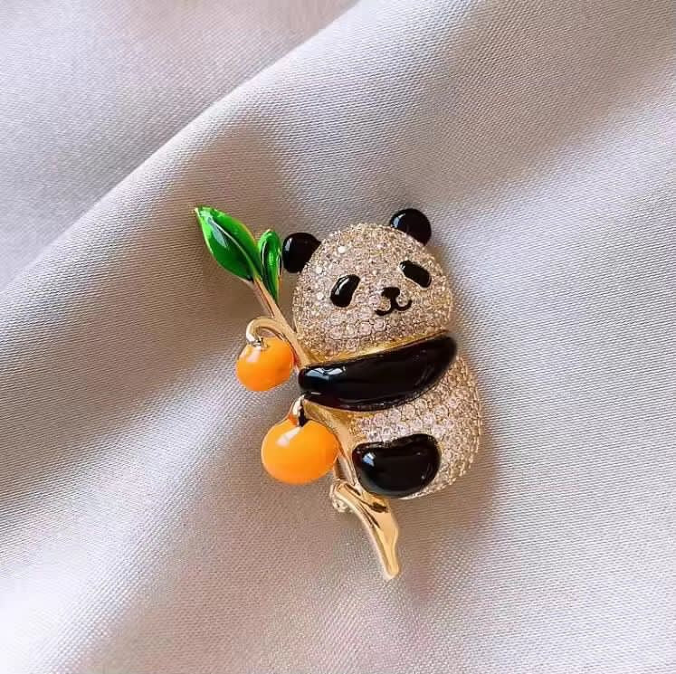 BR 15 cutesy panda Chinese style zircon brooch ( 1 pc ) Tarnish Resistant