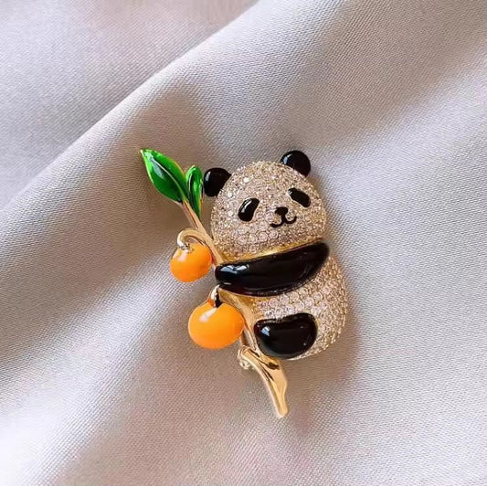 BR 15 cutesy panda Chinese style zircon brooch ( 1 pc ) Tarnish Resistant
