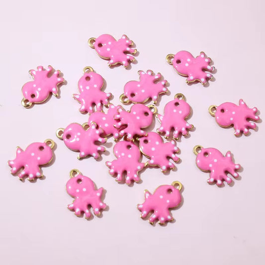 BBB 241 (a) Pink Octopus Tiny Charm 18K Gold PVD plated stainless steel ( 1 piece ) Anti tarnish ( 12:9 mm )