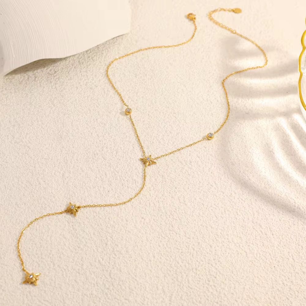 SJ 1124 Pointed Star Y Necklace - 18k Gold PVD plated stainless steel - Anti tarnish