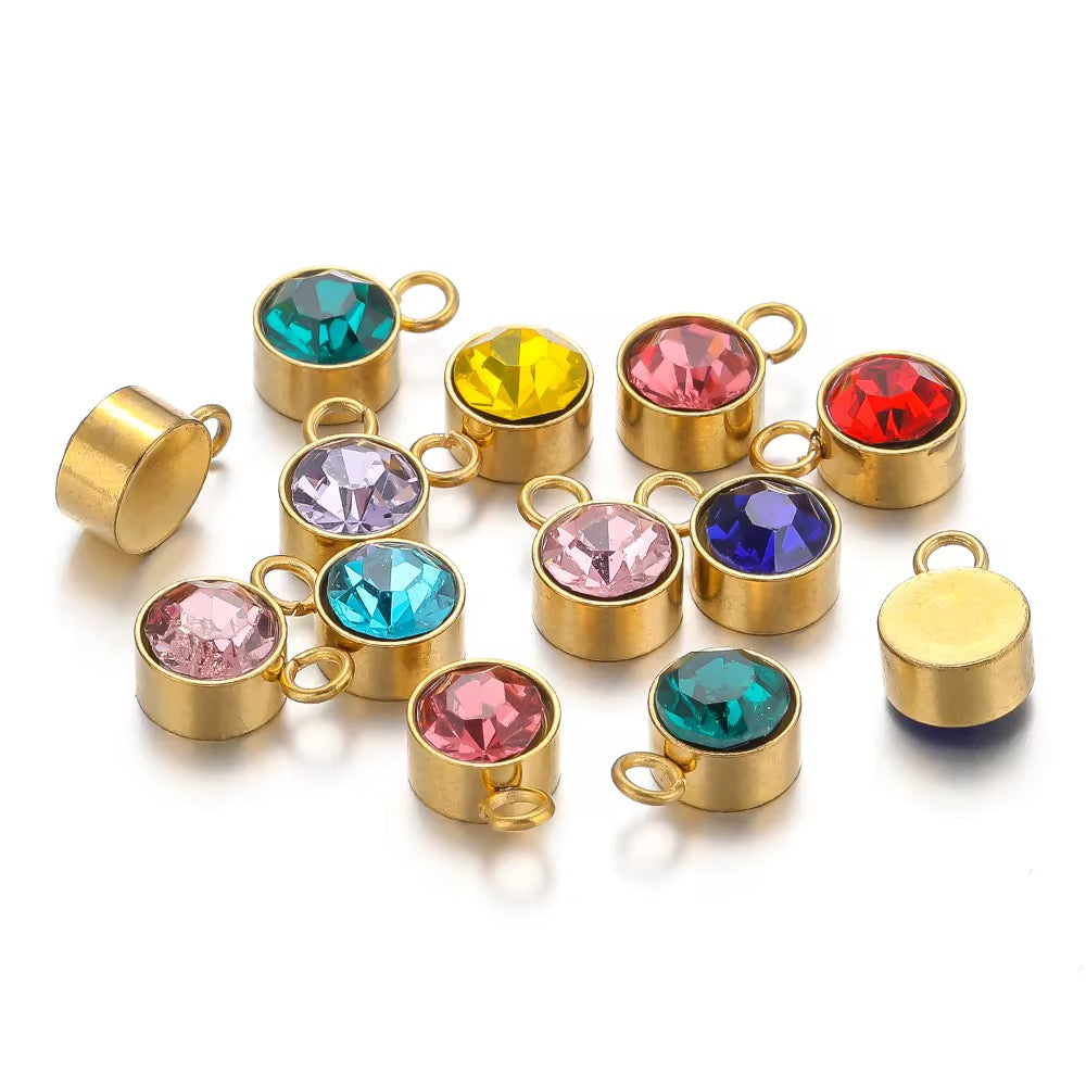 BBB 287 (h) Dark Blue Zircon Round Charm 18k Gold PVD plated 316 stainless steel ( 1 pc ) Anti tarnish ( 8 mm )