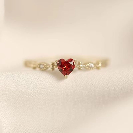 SJ 598 Red zircon Heart 18k Gold plated Ring adjustable - gold plated Brass - Anti tarnish
