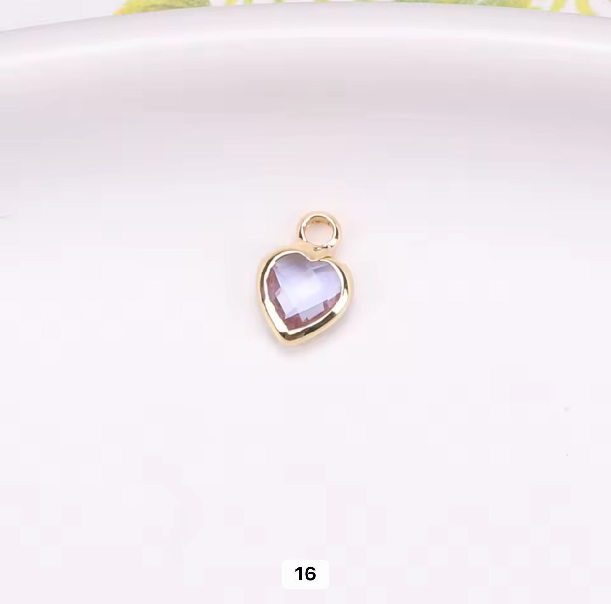 BBB 95 Heart 14k gold plated Zircon crystal charm ( 1 pc ) Anti tarnish ( 8 mm )